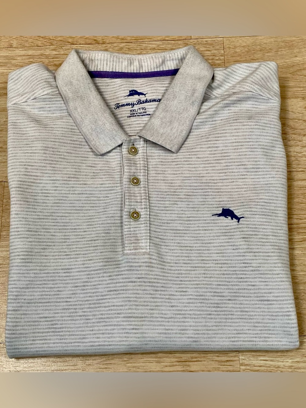 Tommy Bahama Polo Men’s 2XL Light Grey & White Striped Short Sleeve Supima Shirt